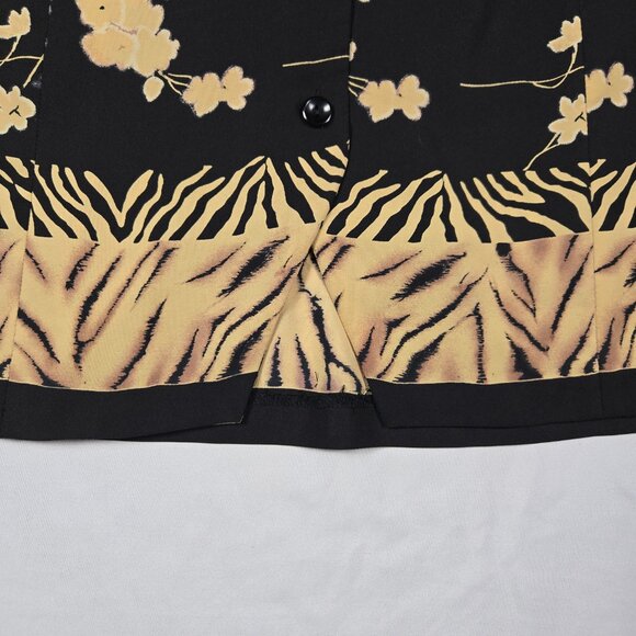 Joan Leslie Woman 18W Floral Button‎ Up Blouse Black Beige Short Sleeve Top - Picture 10 of 10